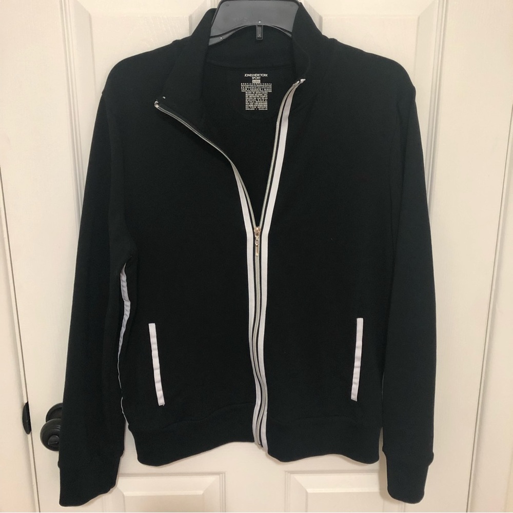Jones New York Sport Zip Up Black/White Jacket Mock Neck - Size XL